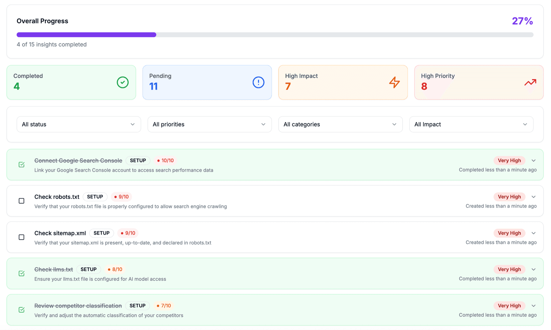 Actionable Insights interface