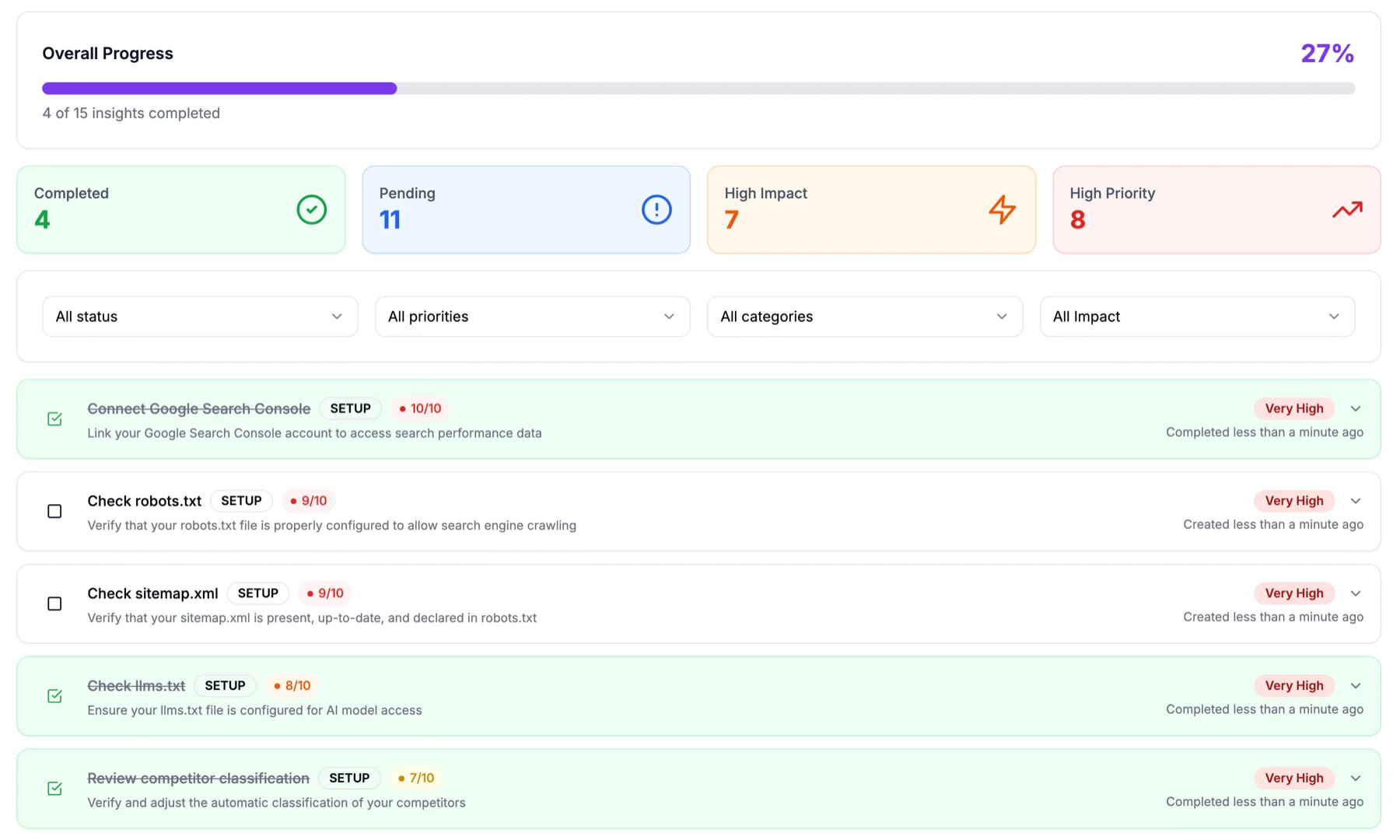 Actionable Insights interface