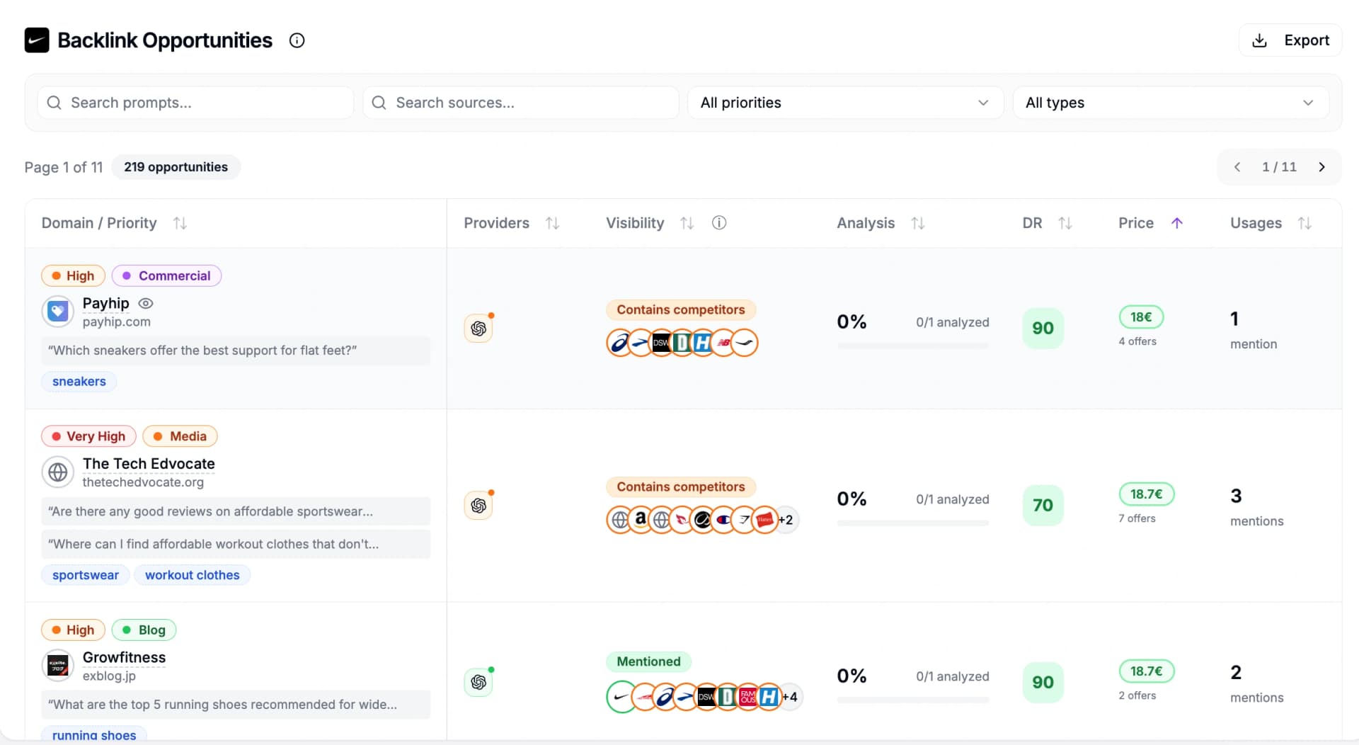 Identify Backlink Opportunities interface