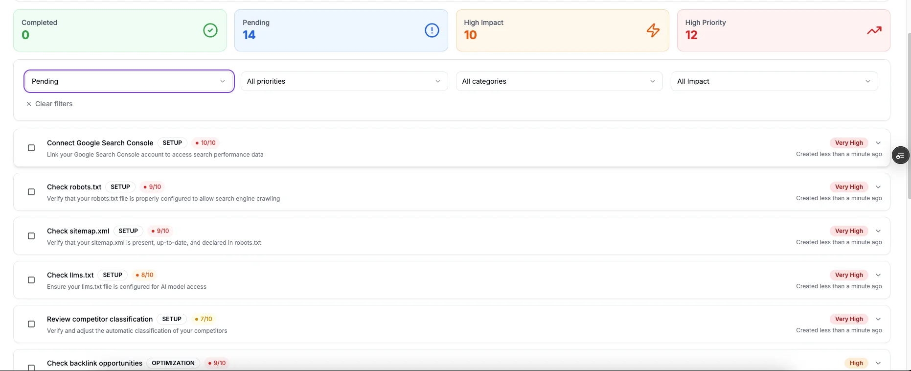 Recommendations interface