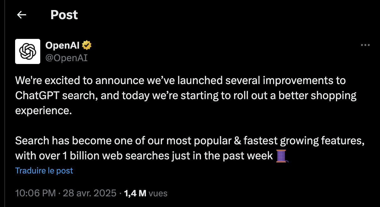 Post OpenAI Twitter about searchGPT
