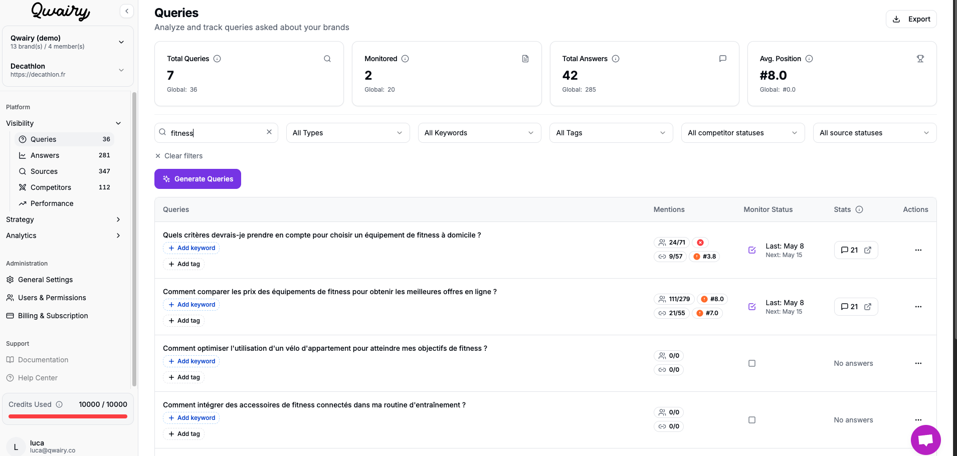 Search for a question on Qwairy