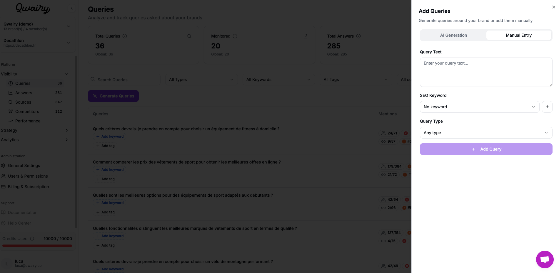 Add questions on Qwairy (AI search optimisation tool)