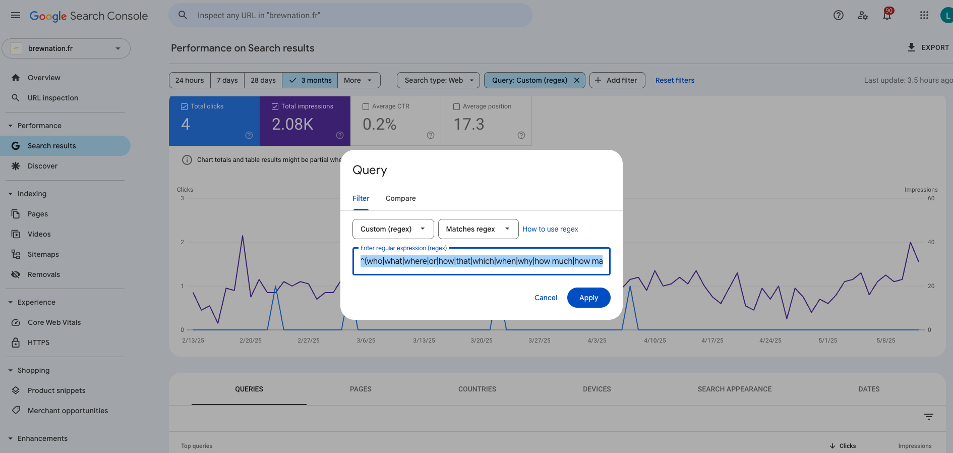 Add regex on Google Search Console step 1