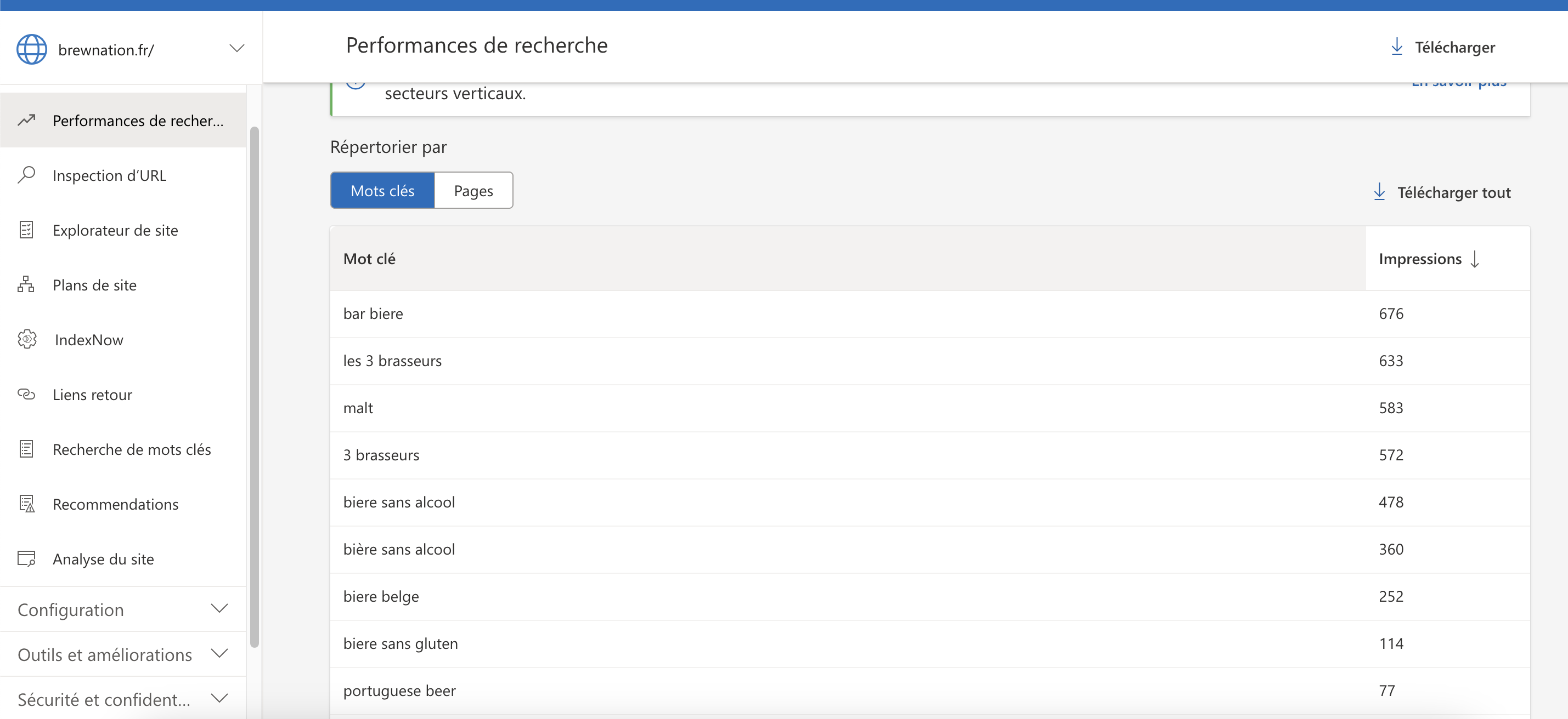 Bing Webmasters tool interface