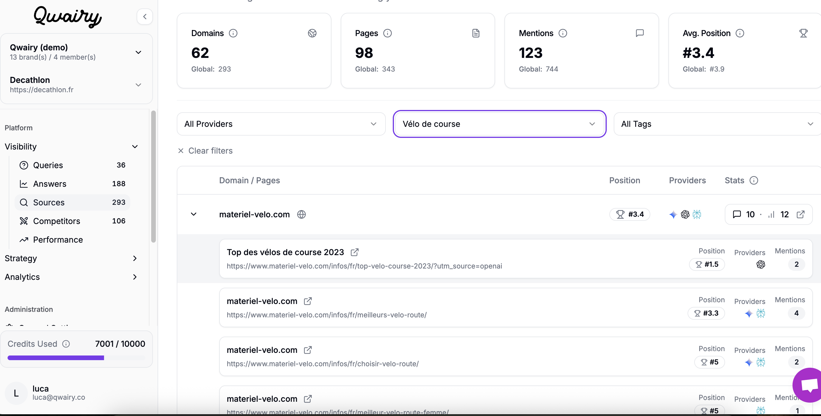 Qwairy interface