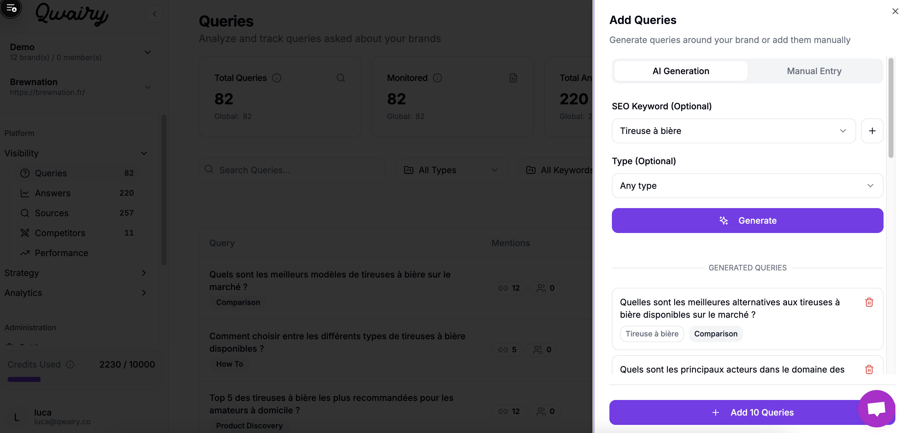 Add queries on Qwairy