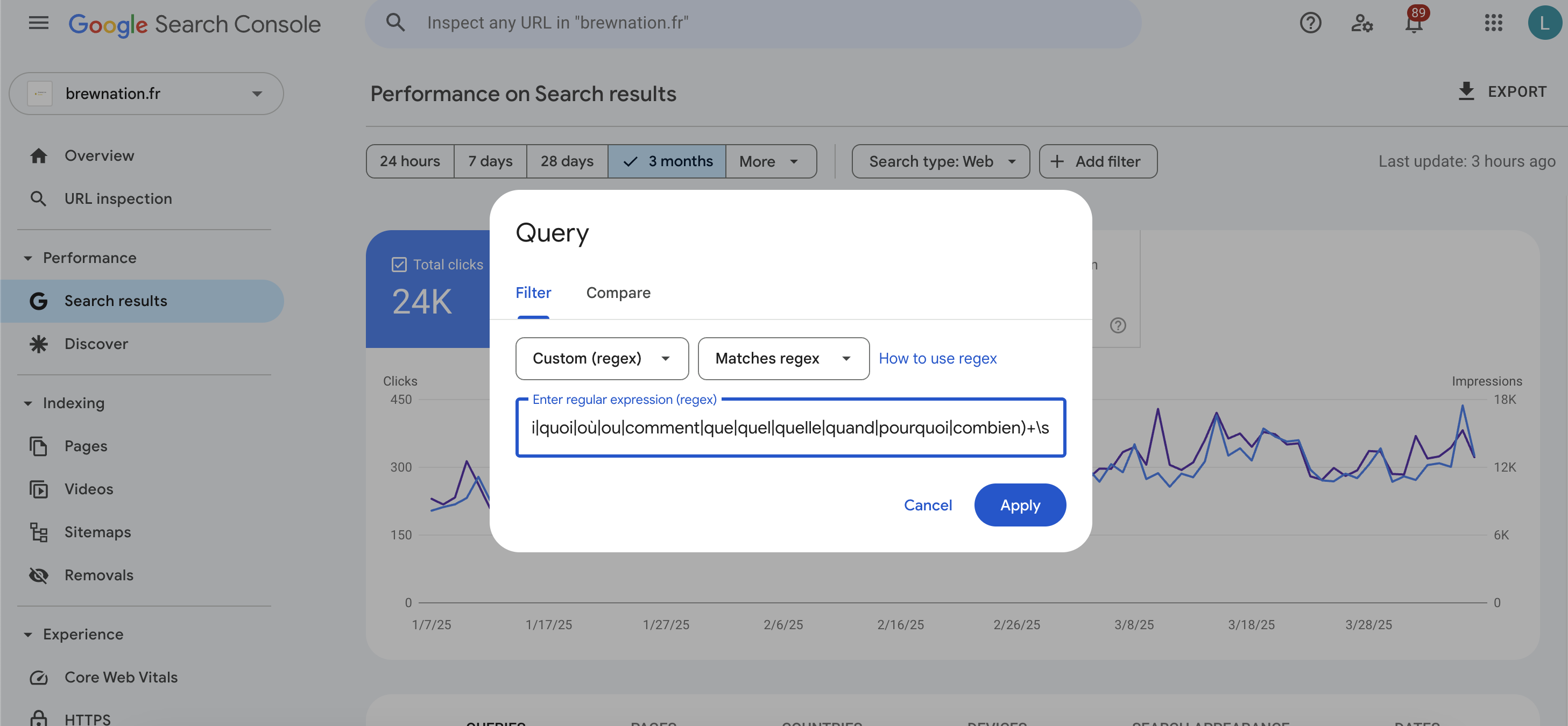 Regex google search console