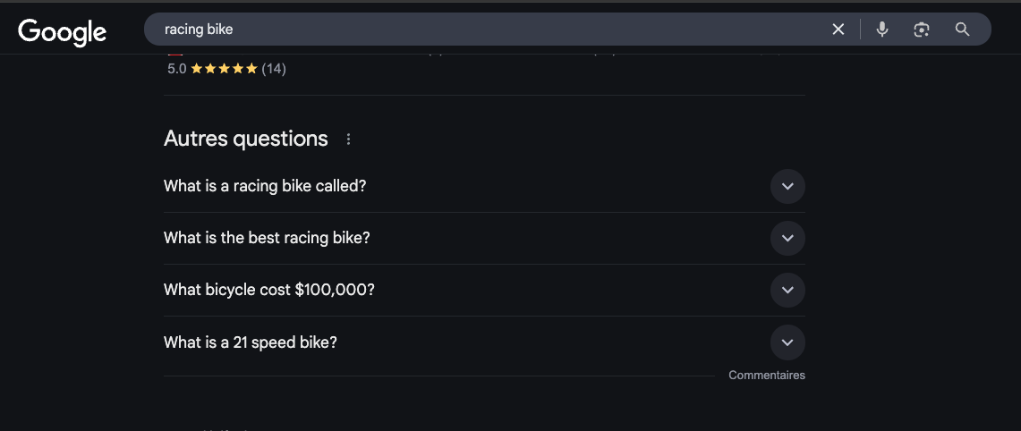 Racing bike search on google