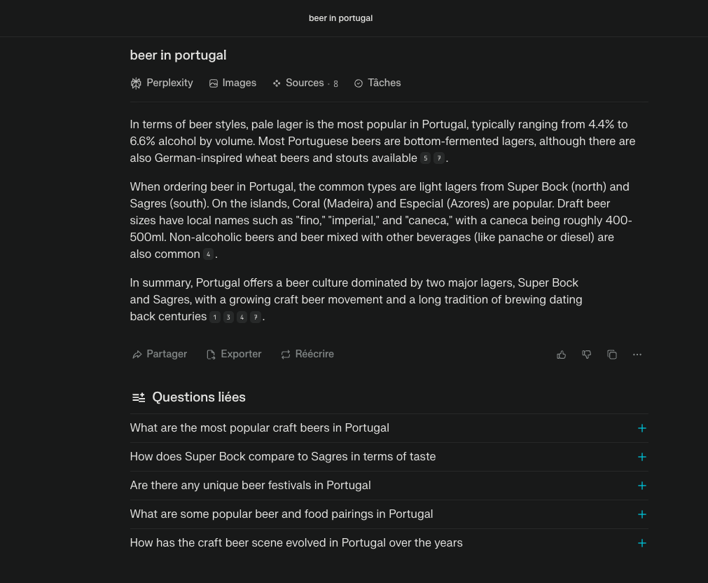 Perplexity.ai showing related questions
